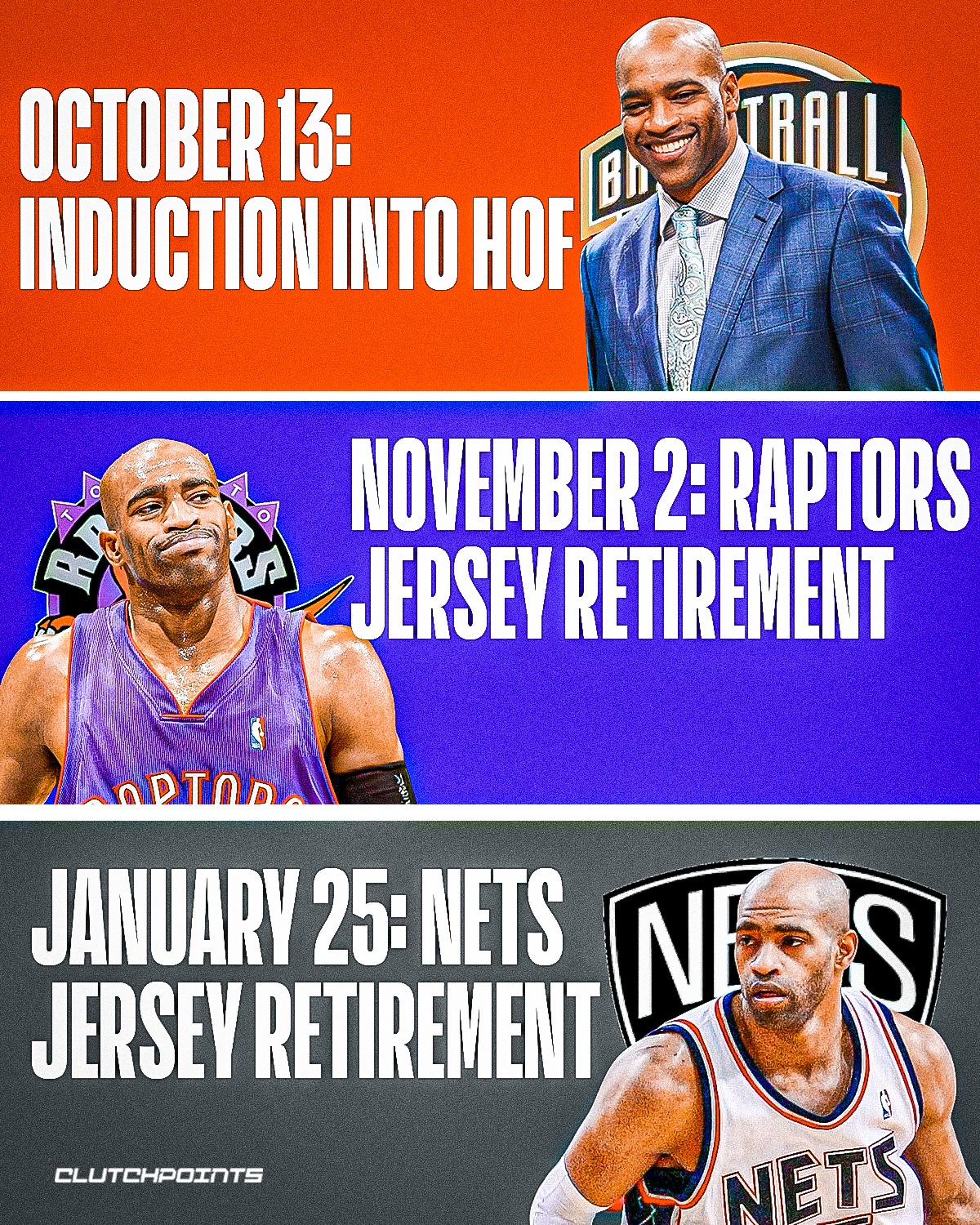 😂【一图流】退役也闲不下来！卡特10-11月行程：名人堂&猛龙&篮网球衣退役